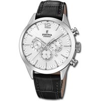 Festina Chronograph Festina Leder Herren Uhr, (Chronograph), Herrenuhr mit Lederarmband, rundes Gehäuse, groß (ca. 44mm), Fashion-S von Festina