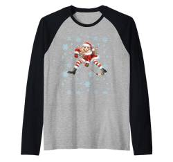 Weihnachtsmann-Mädchen spielt Eishockey Lustiges Weihnachtsmann-Mädchenhockey Raglan von Festive Christmas Sports Apparel for Women & Girls