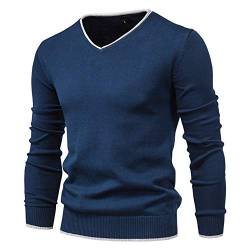 Feziakuk Strickpullover Herren V-Ausschnitt Pullover Herbst Winter Langarm Sweater Basic Winterpullover Warm Arbeitspullove Tops, Blau L von Feziakuk