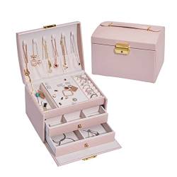 Fhsqwernm 3 Schicht Schmuck Lagerung Box Tragbare Schmuck Fall Frauen Schmuck Box Ohrringe Halskette von Fhsqwernm