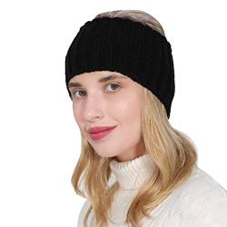 1 Stück Stirnbänder Strick, Stirnband Damen Winter, Gestrickt Haarband Ohrenwärmer, Elastische Haarbänder, Verdicken Headwrap Kopfband Haarreife für Damen/Frauen/Mädchen (Black, One Size) von Fhtahun