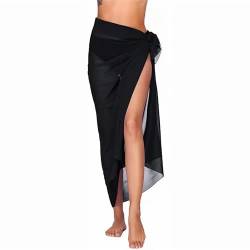 Figarge Damen Sarong Pareo Strand Wickelrock Sexy Chiffon Bikini Cover Up Lang Strandkleid Sommer Vertuschen Strandtuch Wickelrock Leicht Vertuschung Weich Wrap (Polyester, Schwarz) von Figarge