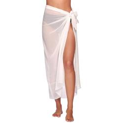 Figarge Damen Sarong Pareo Strand Wickelrock Sexy Chiffon Bikini Cover Up Lang Strandkleid Sommer Vertuschen Strandtuch Wickelrock Leicht Vertuschung Weich Wrap (Polyester, Weiß) von Figarge