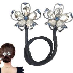 Figskey 2024 Strass Blume Haarspange, Lazy Hair Curler Deft Bun Maker Walschwanz Strass Blume Haarspange Ozeanblau Feder Haarnadel Elegante Haarspange für Frauen (#5) von Figskey