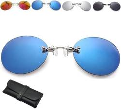 Figskey Dreifarbige Retro-Brille mit Clip, runde Brille mit Clip, 3 Farben, Retro, runde Clip-on-Brille, modische randlose Herren-Sonnenbrille, blau von Figskey