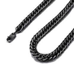 FindChic Massiv Panzerkette schwarz Herren Edelstahl Halskette 9mm Punk Cuban Link 66cm Kubanische Gliederkette mit Geschenkebox für Jungen männer von FindChic