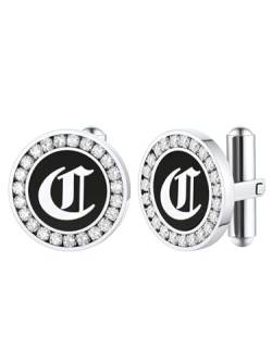 FindChic Manschettenknöpfe Silber Rund Edelstahl Hochzeit Cufflinks Herren Manschettenknopf mit Cubic Zirkonia für Hemd, Hochzeit Geschäft Business Abschluss Vatertag von FindChic