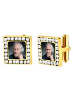 FindChic Personalisierte Manschettenknöpfe mit Cubic Zirkonia Gold Men Cufflinks Edelstahl Manschettenknopf mit Bild Foto Herren Accessoires für Hemd, Hochzeit Geschäft Geschenk von FindChic