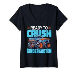 Damen Monster Truck Ready To Crush Kindergarten Einschulung T-Shirt mit V-Ausschnitt von First Day Of Kindergarten Tee Back To School Gifts