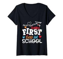 Damen Alles Gute zum ersten Schultag, Lehrerkinder, zurück zur Schule T-Shirt mit V-Ausschnitt von First Day of School Back to School Apparel Co.