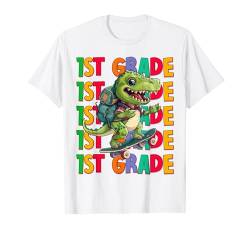 1st Grade Dinosaur Back to School T-Rex Kids Boys Skateboard T-Shirt von First Day of School T-Shirt Back to School Gifts