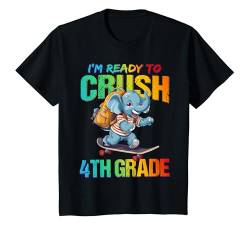 Kinder Crush 4th Grade Back To School Elephant Skateboarding Boys T-Shirt von First Day of School T-Shirt Back to School Gifts