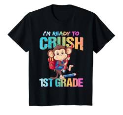 Kinder Crush First 1st Grade Back To School Monkey Skateboarding T-Shirt von First Day of School T-Shirt Back to School Gifts