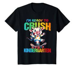 Kinder Crush Kindergarten Back To School Cow Skateboarding Boys T-Shirt von First Day of School T-Shirt Back to School Gifts