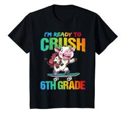 Kinder Crush Sixth 6th Grade Back To School Cow Skateboarding Boys T-Shirt von First Day of School T-Shirt Back to School Gifts