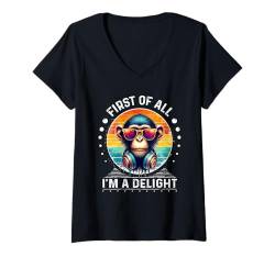 Damen Monkey DJ Monkey Zuallererst bin ich eine Freude sarkastisch wütend T-Shirt mit V-Ausschnitt von First Of All I m a Delight Tshirt Sarcastic Monkey