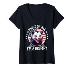 Damen First Of All I'm A Delight Sarcastic Angry Opossum Opossum T-Shirt mit V-Ausschnitt von First Of All I m a Delight Tshirt Sarcastic Possum