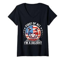 Damen Zuallererst bin ich eine Freude Sarkastische wütende Katze Lustig T-Shirt mit V-Ausschnitt von First Of All Im a Delight Tshirt Sarcastic Cat