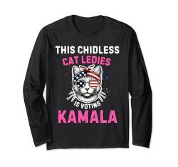 Retro Diese kinderlose Katze, Präsidentin für Damen, Kamala Harris, 2024 Langarmshirt von First Women Kamala President 2024 For Women Men