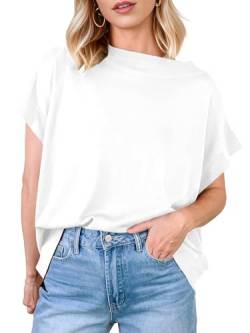 Fisoew Damen Oversized T-Shirt Mit Fledermausärme Sommer Tops Boot Hals Casual Basic Oberteil Weiß XL von Fisoew