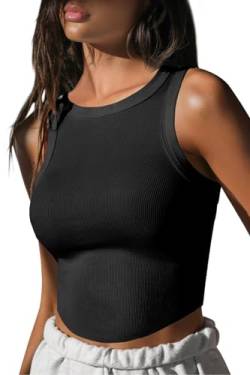 Fisoew Damen Tank Top Sommer Ärmellos Oberteile Rundhals Crop Vest Tops Sexy Basic Shirts.Schwarz.M von Fisoew