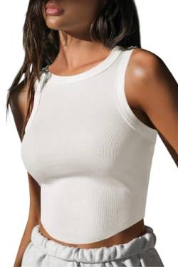 Fisoew Damen Tank Top Sommer Ärmellos Oberteile Rundhals Crop Vest Tops Sexy Basic Shirts.Weiß.XL von Fisoew