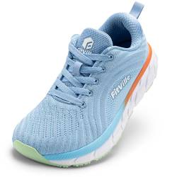 FitVille Damen Laufschuhe Weit Turnschuhe Atmungsaktiv Sportschuhe Leichte Barfußschuhe Joggingschuhe Sneaker Bequeme Walking Schuhe Breite Füße,Blau,37 EU,Weit von FitVille