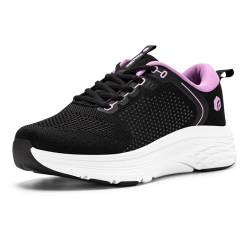 FitVille Damen Sneaker Walking Schuhe Breit Laufschuhe Weite Sportschuhe Atmungsaktiv Turnschuhe rutschfeste Leichtgewichts Straßenlaufschuhe Outdoor Fitness Jogging Schwarz/Lavendel 38 EU von FitVille