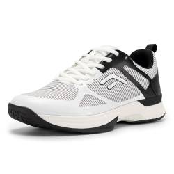 FitVille Extra Weit Tennisschuhe Herren Badminton Schuhe rutschfest Hallenschuhe Bequeme Sportschuhe Atmungsaktive Fitnessschuhe Sneakers für Breite Füße,Weiß mit Schwarz,40 EU,X-Weit von FitVille