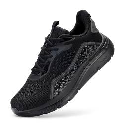 FitVille Extra Weite Laufschuhe Herren Walking Schuhe Atmungsaktive Sportschuhe Dämpfung Straßenlaufschuhe Bequeme Joggingschuhe Leicht rutschfest Turnschuhe,Schwarz,47,X-Weit von FitVille