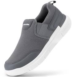 FitVille Slip On Sneaker Herren Extra Weite Turnschuhe rutschfest Walkingschuhe Breit Outdoor Schuhe Bequem Leichte Atmungsaktive Freizeitschuhe für Plantarfasziitis Dunkelgrau 46 EU X-Weit von FitVille