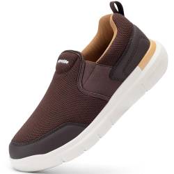 FitVille Slip On Sneaker Herren Extra Weite Turnschuhe rutschfest Walkingschuhe Breit Outdoor Schuhe Bequem Leichte Atmungsaktive Freizeitschuhe für Plantarfasziitis Kaffee 45 EU X-Weit von FitVille