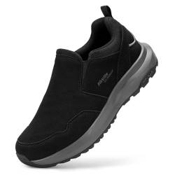 FitVille Wanderschuhe Herren Extra Breit Trekkingschuhe rutschfeste Outdoor Schuhe Atmungsaktiv Freizeitschuhe Slip On Walkingschuhe Weit Herren Sneaker mit Fußgewölbestütze,Schwarz,41 EU,Weit von FitVille