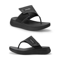 FitVille Weit Flip Flops Damen mit Arch Support Orthopädische Pantoletten Zehentrenner für Fersensporn Schwarz 36 EU Weit von FitVille