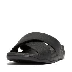 Fitflop Herren Surfer Mens Tumbled-Leather Cross Slides Schiebe-Sandalen, Schwarz, 39.5 EU Weit von Fitflop