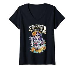 Damen Dia De Los Muertos La Catrina Training am Tag der Toten im Fitnessstudio T-Shirt mit V-Ausschnitt von Fitness Training Halloween Costume Men Women Tees