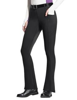 FitsT4 Sports Damen Reithose Bootcut Reitleggings Silikon Vollbesatz Schlaghose Reithose mit Handytasche und Gürtelschlaufen für Reitsport Pferdetraining Reitturnier,Schwarz,XXL von FitsT4 Sports