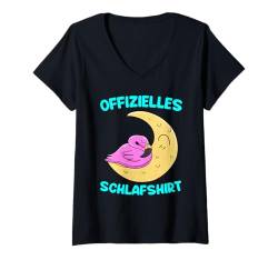 Damen Offizielles Schlafshirt Flamingo Mond T-Shirt mit V-Ausschnitt von Flamingo Geschenke& lustige Flamingo Schlafshirts