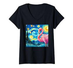 Damen Flamingo Sternennacht Vincent Van Gogh Berühmte Malerei Kunst T-Shirt mit V-Ausschnitt von Flamingo Starry Night Van Gogh Art