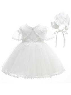 Fldy Baby Mädchen Taufkleider Weiße Spitze Tutu Tüll Kleid Umhang Und Haube Set Neugeborenen Baby Outfit Für Taufe Hochzeit Geburtstag Weiß 86-92 von Fldy