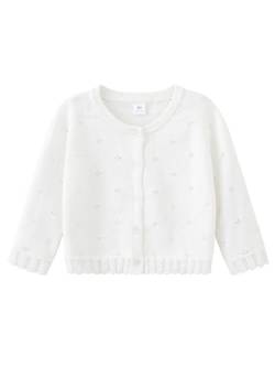 Fldy Kinder Baby Mädchen Strickjacke Langarm Bolero Festlich Basic Gestrickte Jacke Top Für Taufe Party Kommunionkleid Weiß 110-116 von Fldy