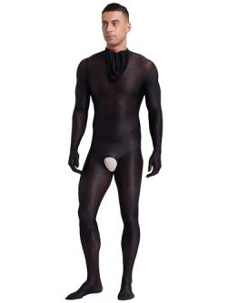 Fldy Männer Bodystocking Ouvert Nylon Herren Ganzkörper Strumpfhose Mit Kopfmaske Transparent Jumpsuit Einteiler Unterwäsche Schwarz XL von Fldy