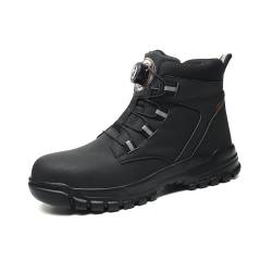 FlexEase Arbeitsschuhe Herren Damen Sicherheitsschuhe Leicht wasserdichte Stahlkappenschuhe Selbsthemmend Schnellverschluss rutschfeste Black 45 EU von FlexEase