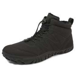 FlexEase Unisex Barfußschuhe Winter Gefüttert Herren Damen Winterschuhe Wasserabweisend rutschfeste Warm Outdoor Bequem Barfuss Schuhe Black 39 EU von FlexEase