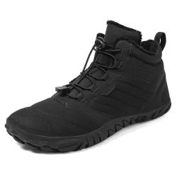 FlexEase Unisex Barfußschuhe Winter Gefüttert Herren Damen Winterschuhe Wasserabweisend rutschfeste Warm Outdoor Bequem Barfuss Schuhe Black 46 EU von FlexEase