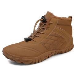 FlexEase Winter Barfußschuhe Winterstiefel Herren Damen Wasserdicht Schneestiefel Warm Gefüttert Winterschuhe Anti-Rutsch-Schuhe Traillaufschuhe Brown38 von FlexEase