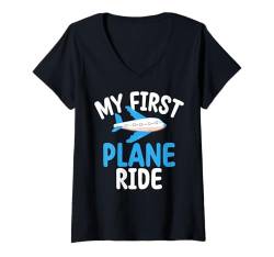 Damen Meine erste Flugreise, Flugpilot, Urlaub für Kinder T-Shirt mit V-Ausschnitt von Flight Adventure Pilot Kids Travel Gear