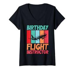 Damen Geburtstagsfluglehrer T-Shirt mit V-Ausschnitt von Flight Instructor Gifts