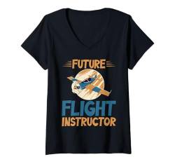 Damen Zukünftiger Fluglehrer T-Shirt mit V-Ausschnitt von Flight Instructor Gifts