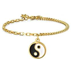 Flongo Damen Armband Frauen Armreif BFF Armbänder Freundschaftsarmband für 2 Gold mit Tai Chi Yin und Yang Anhänger von Flongo